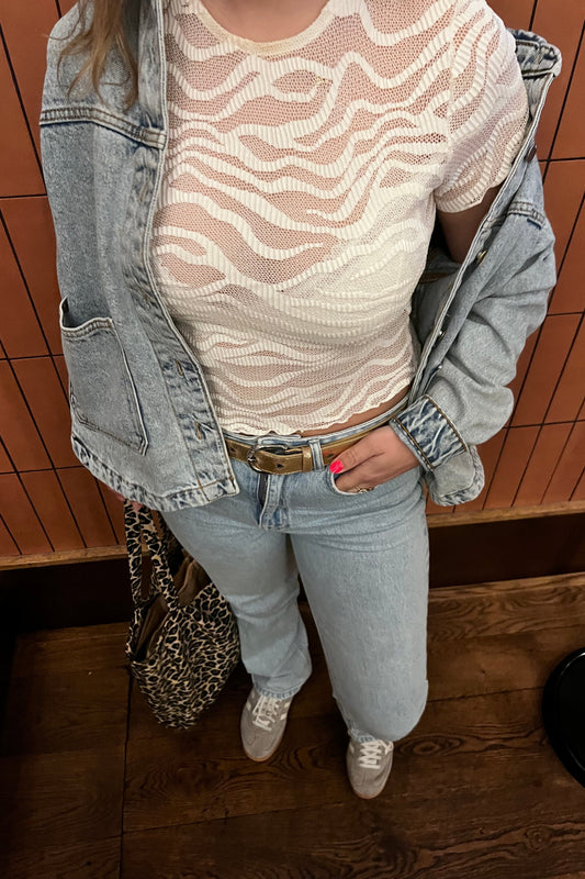 Zebraprint mesh top - Creme