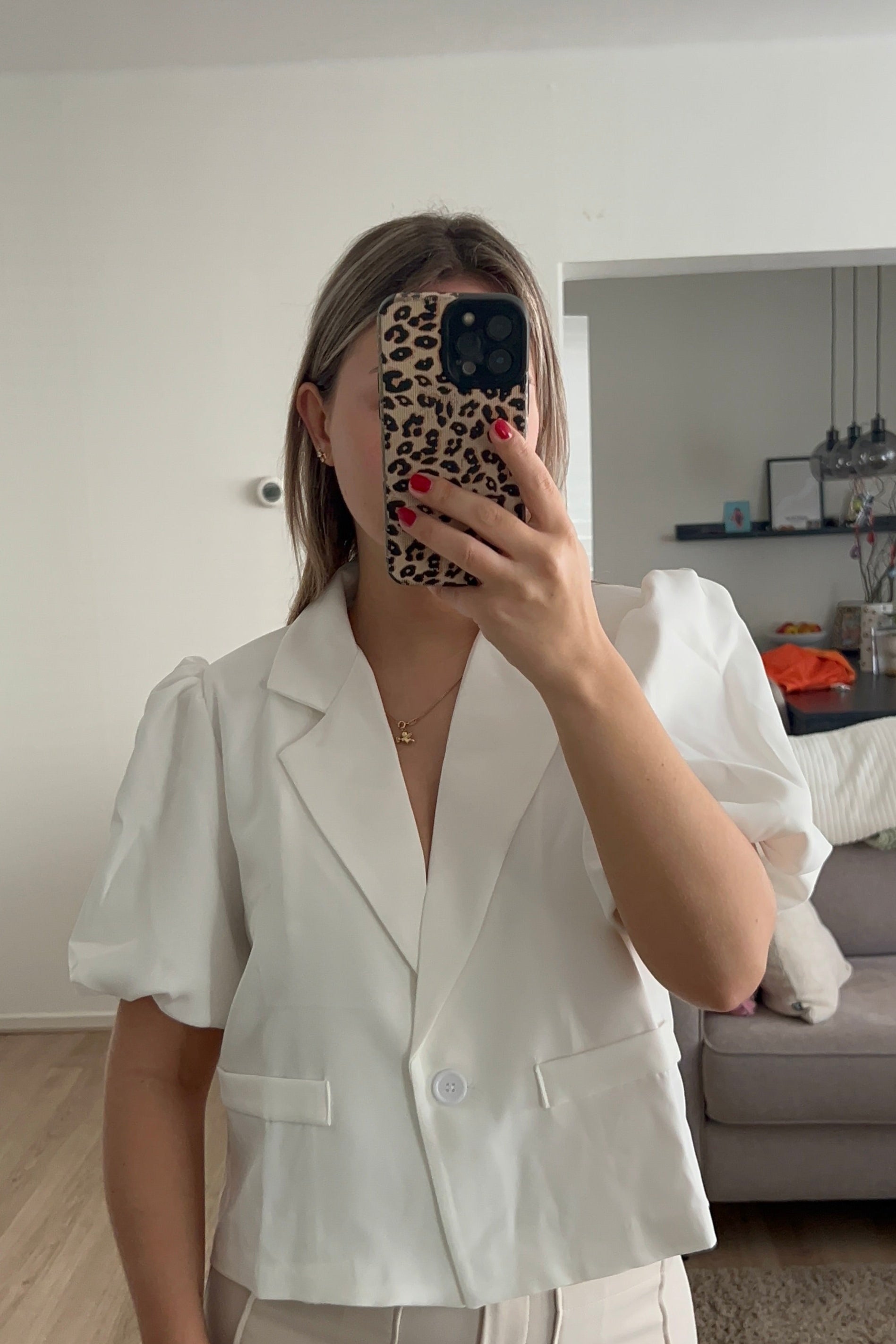Olivia crop puff blazer - White