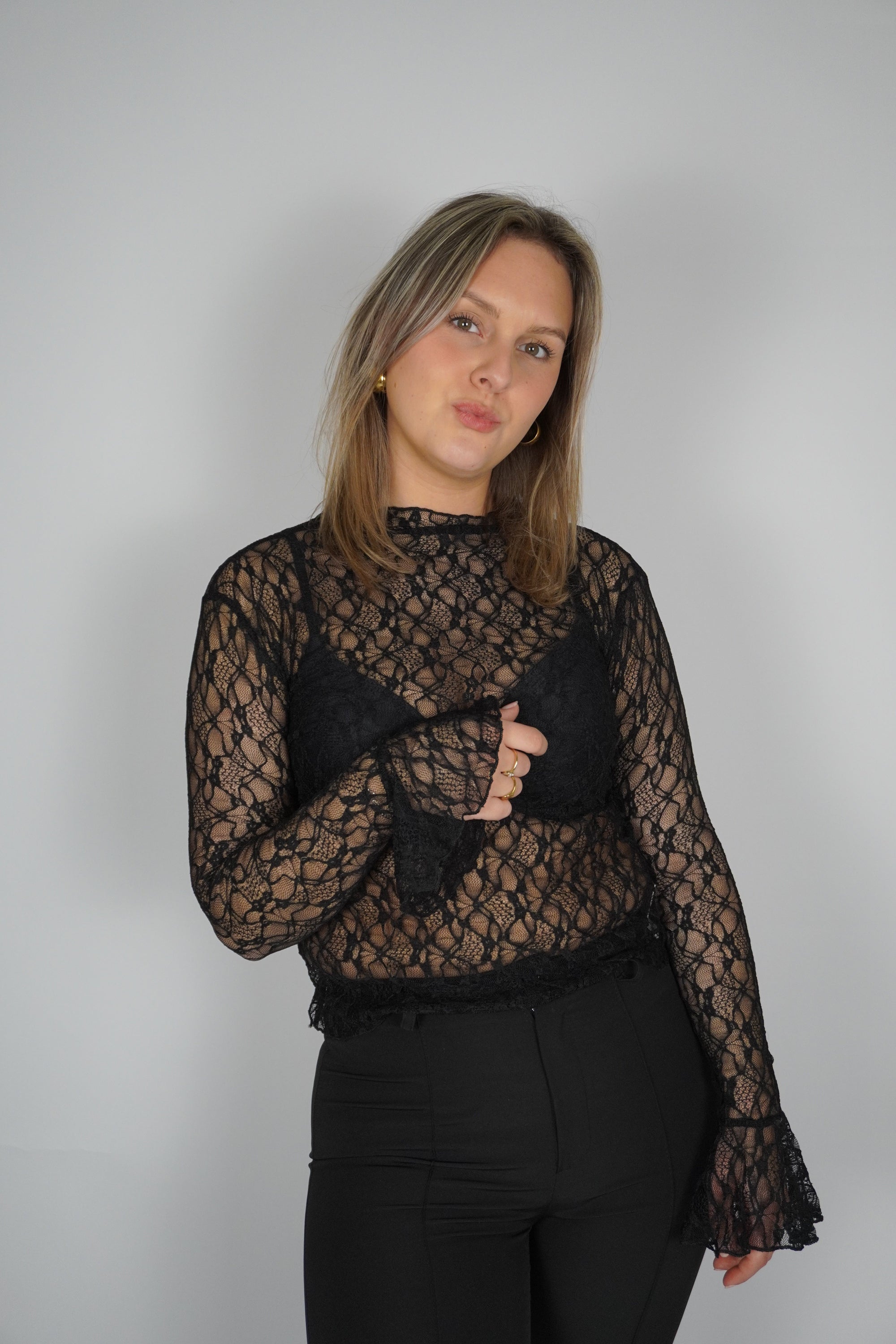 Flared lace top - Black