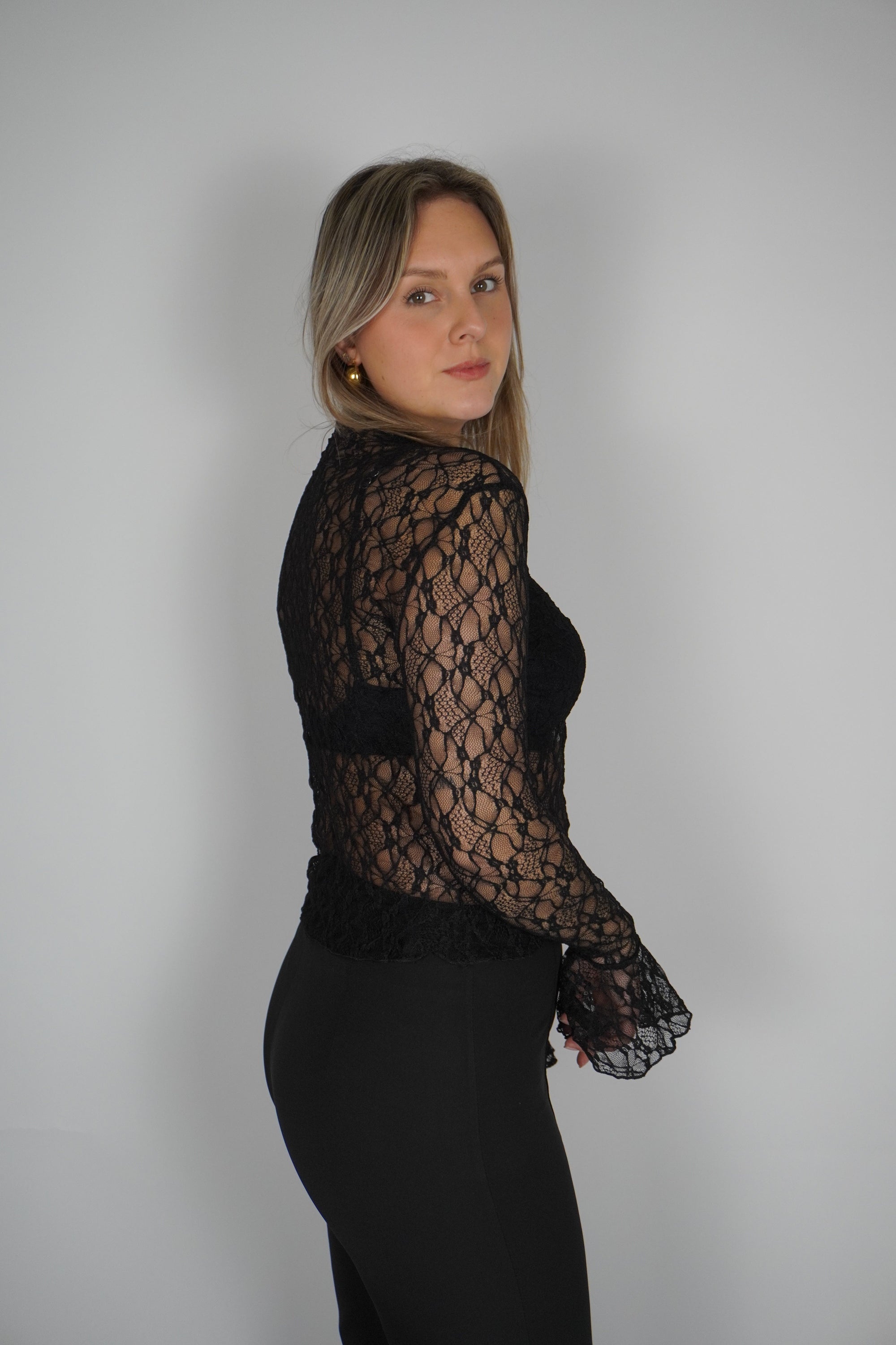 Flared lace top - Black