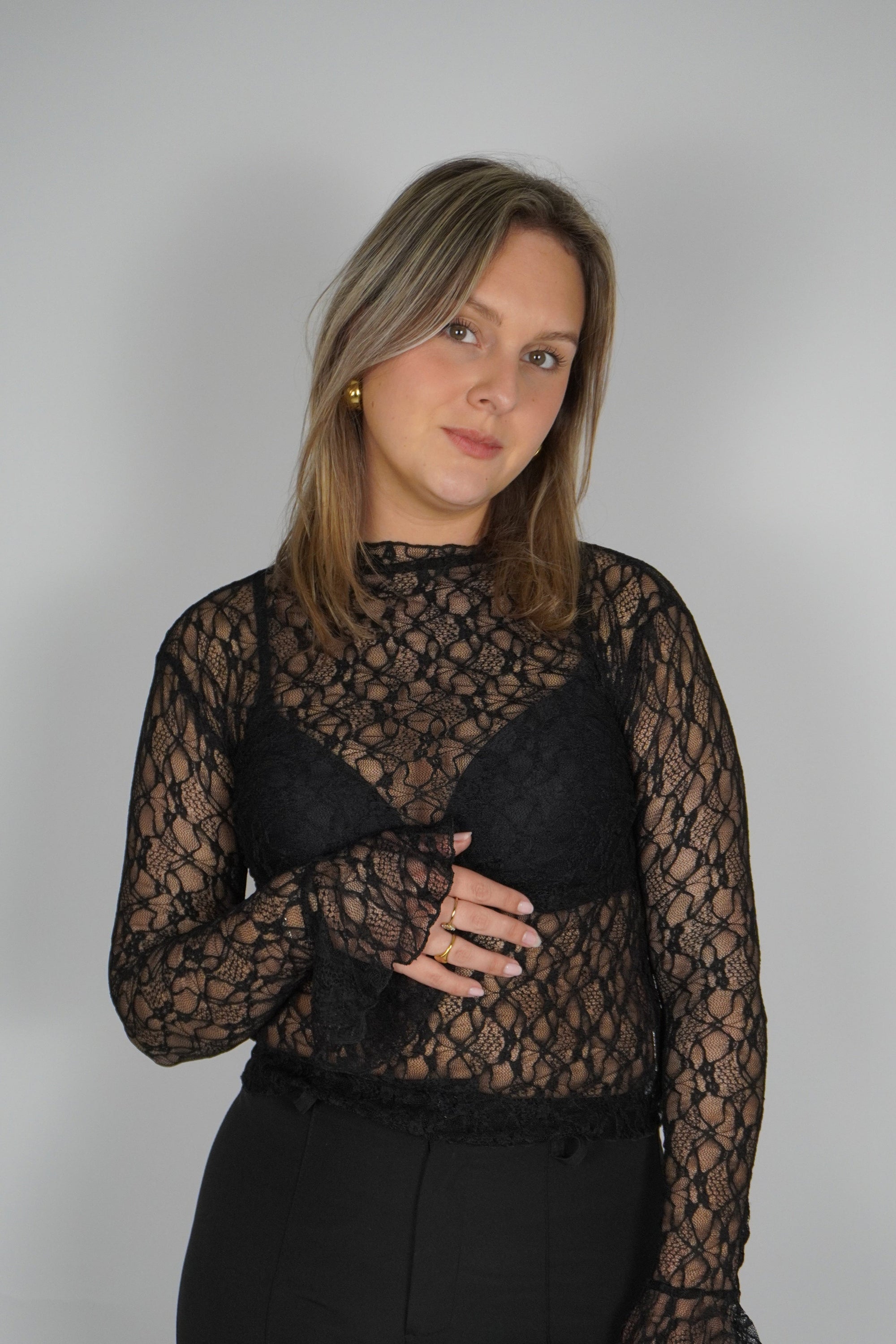 Flared lace top - Black